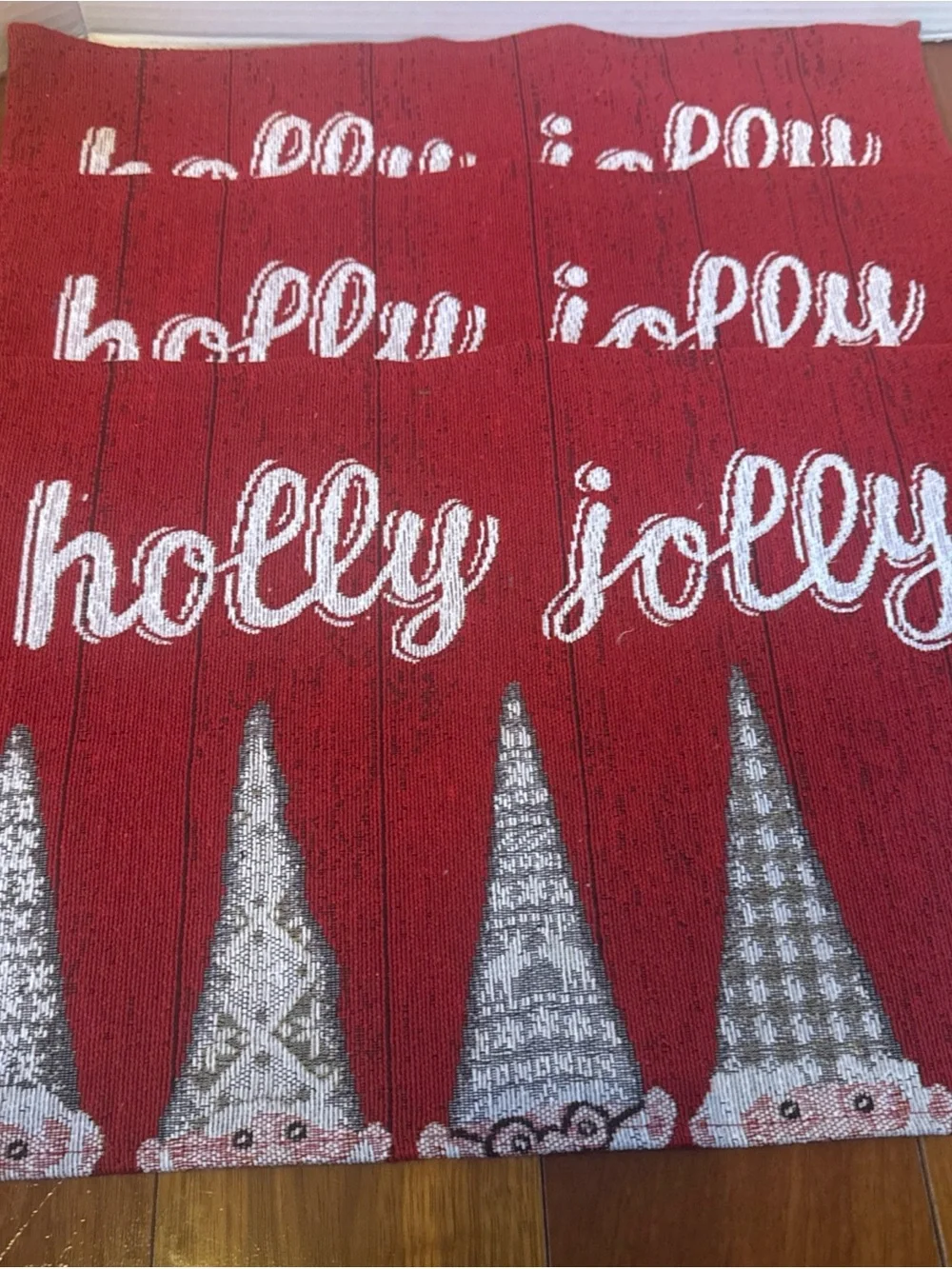 Set of 4 Tapestry table Placemats Holly Jolly W/ 5 Peeking  Gnomes 13x19” New